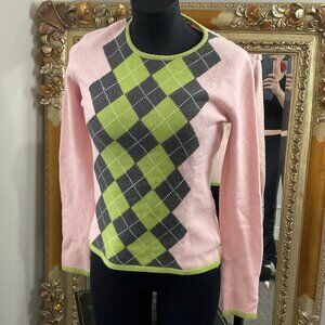 Y2K Vintage Tommy Hilfiger Argyle Crew Neck Sweater Long Sleeve Size XS Pink
